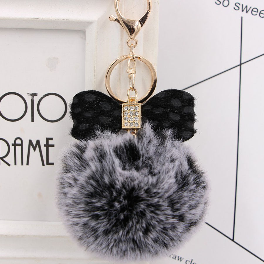 Wholesale 8CM Leopard Print Bow Fur Ball Alloy Keychain