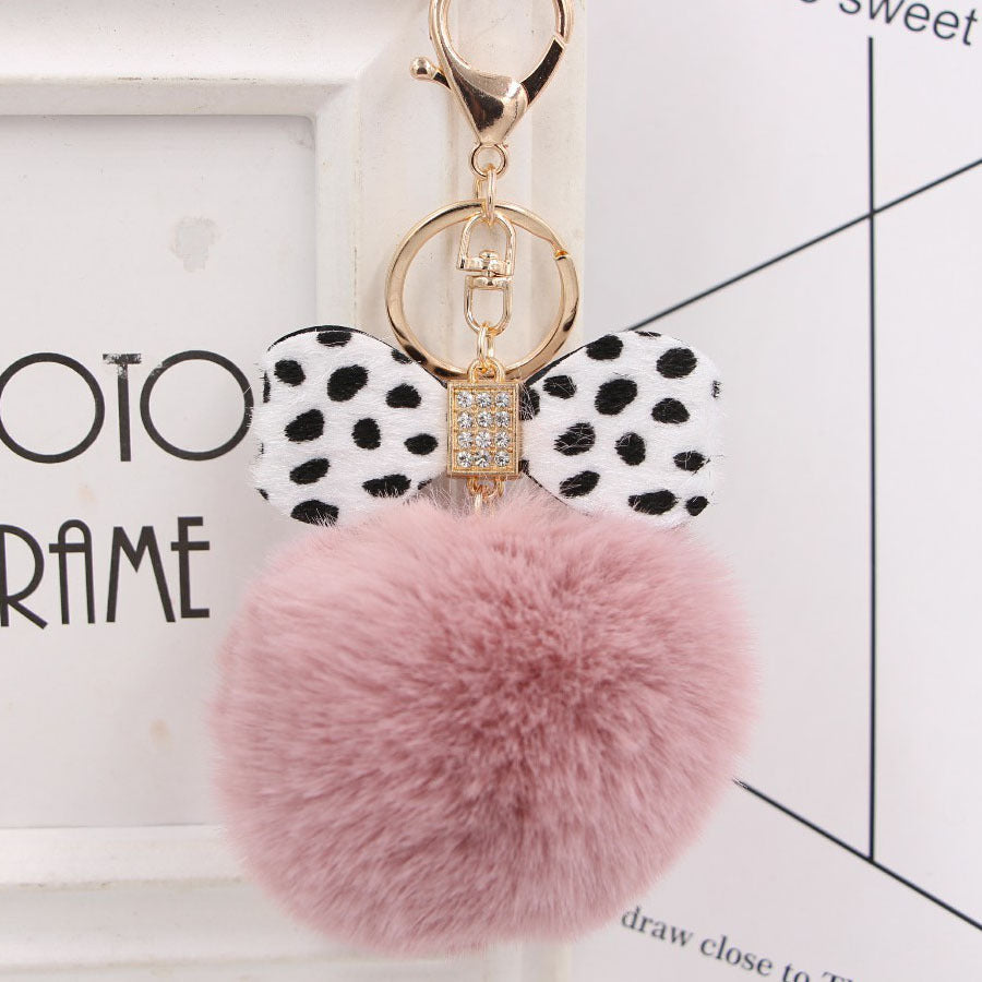 Wholesale 8CM Leopard Print Bow Fur Ball Alloy Keychain