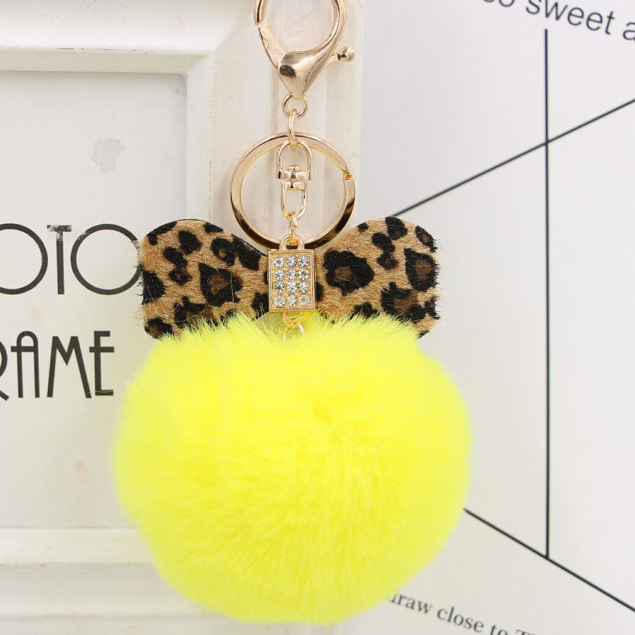 Wholesale 8CM Leopard Print Bow Fur Ball Alloy Keychain