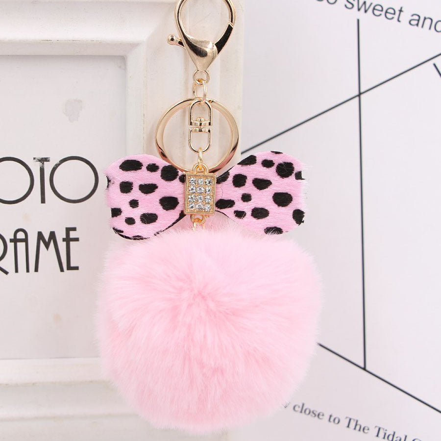 Wholesale 8CM Leopard Print Bow Fur Ball Alloy Keychain