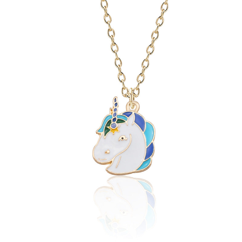 Wholesale Cute Unicorn Pegasus Shape Seven Color Oil Drop Necklaces ACC-NE-Tiangao009