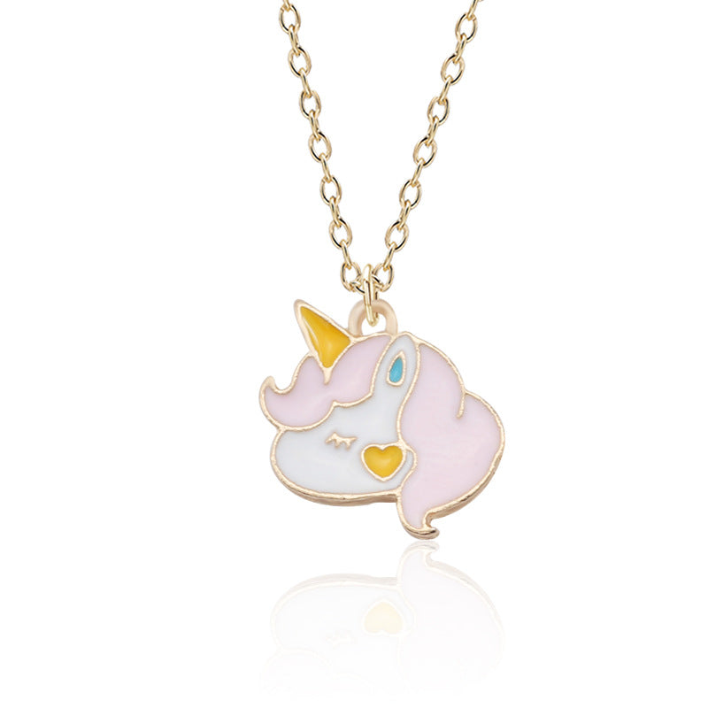 Wholesale Cute Unicorn Pegasus Shape Seven Color Oil Drop Necklaces ACC-NE-Tiangao009