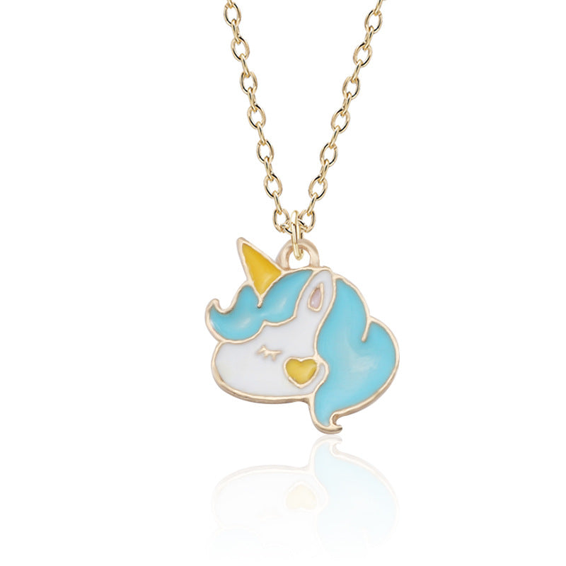 Wholesale Cute Unicorn Pegasus Shape Seven Color Oil Drop Necklaces ACC-NE-Tiangao009