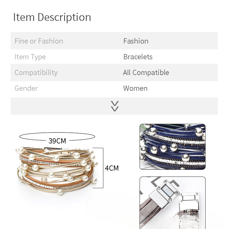 Wholesale Pearl Pu Leather Bracelet for Women with Pearl Bracelet ACC-BT-Hongx010