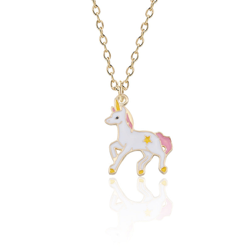 Wholesale Cute Unicorn Pegasus Shape Seven Color Oil Drop Necklaces ACC-NE-Tiangao009