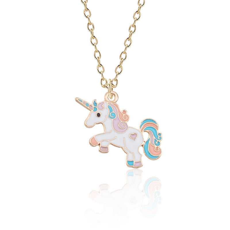 Wholesale Cute Unicorn Pegasus Shape Seven Color Oil Drop Necklaces ACC-NE-Tiangao009