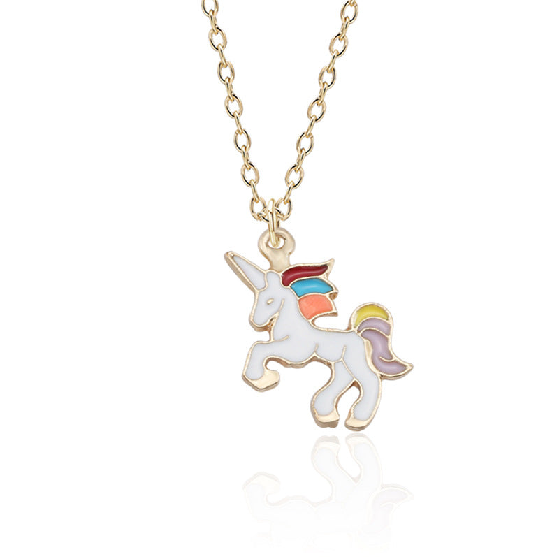 Wholesale Cute Unicorn Pegasus Shape Seven Color Oil Drop Necklaces ACC-NE-Tiangao009