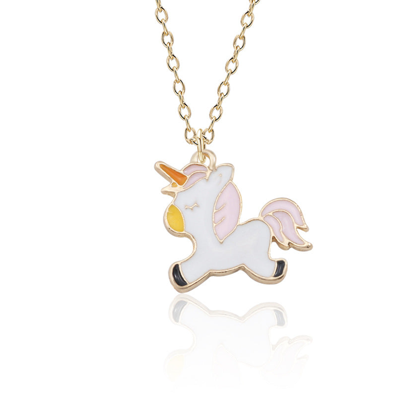 Wholesale Cute Unicorn Pegasus Shape Seven Color Oil Drop Necklaces ACC-NE-Tiangao009