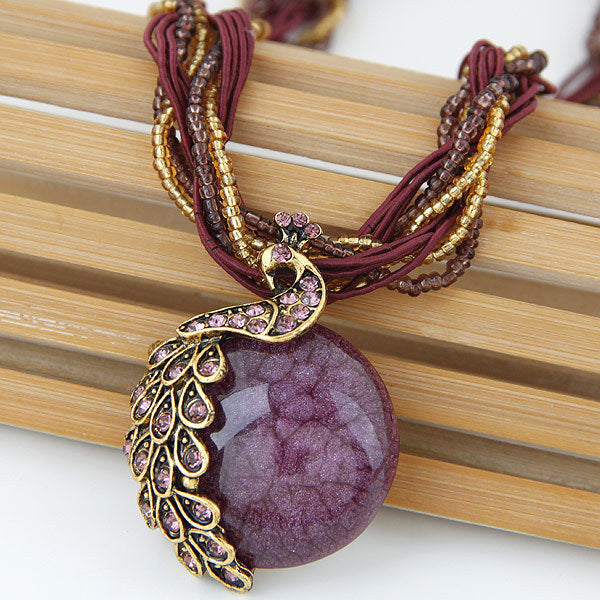 Wholesale Bohemian Tassel Vintage Peacock Gemstone Rice Bead Necklace Sweater Chain Long Necklace ACC-NE-Weiy001