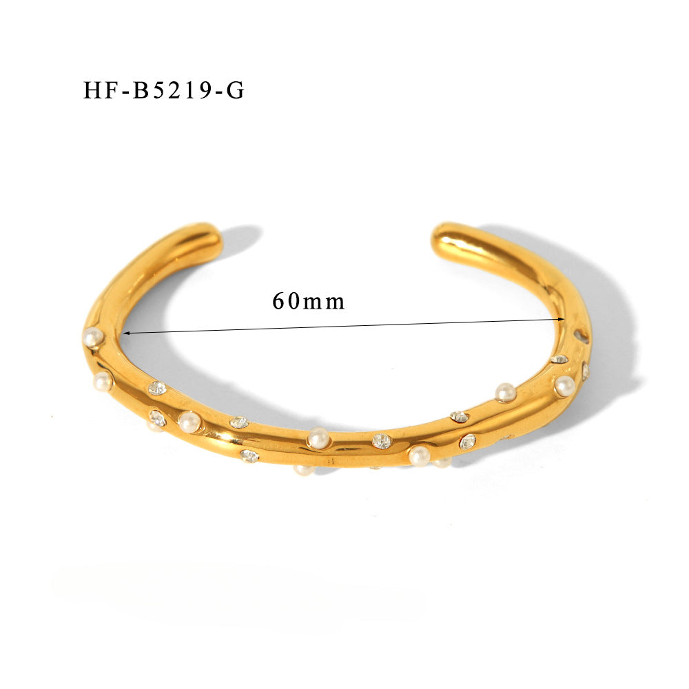 Wholesale Vintage Stainless Steel Bracelets 18K Zircon Pearl Open High Bracelet Luxury Bracelet ACC-BT-ChengBing003