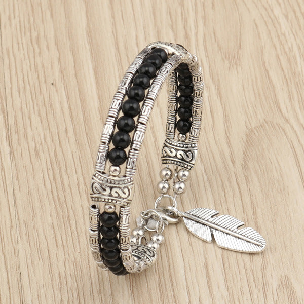 Wholesale Ethnic Wind Alloy Turquoise Feather Bracelet ACC-BT-YueSen003