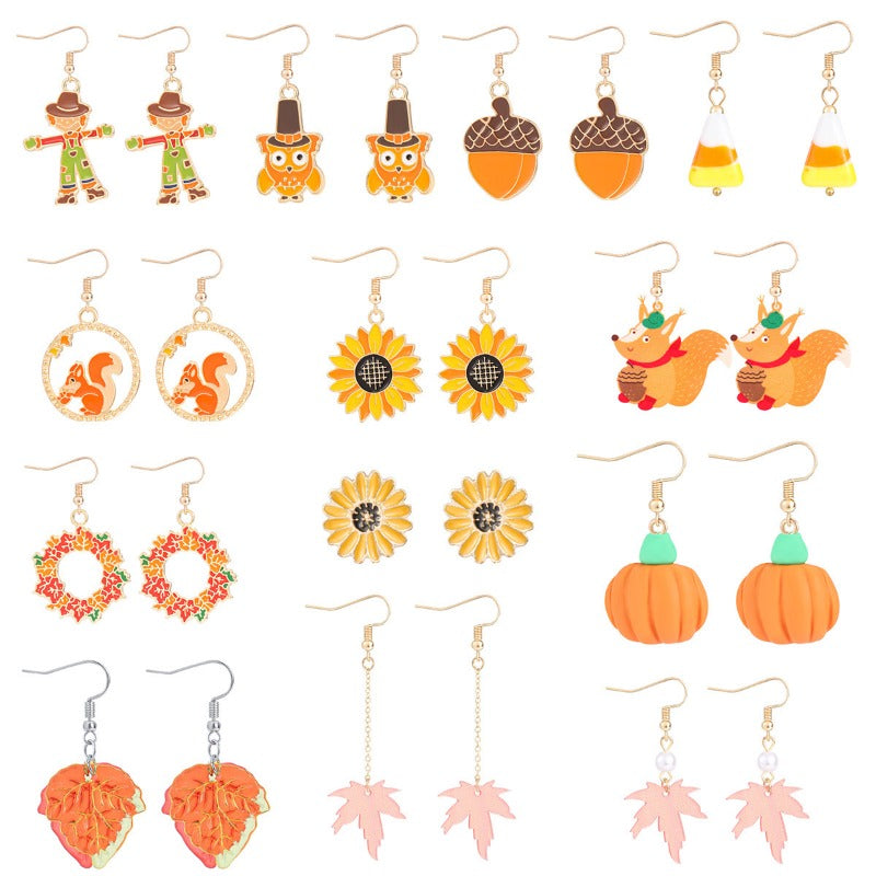 Wholesale Cartoon Alloy Oil Drop Thanksgiving Pumpkin Earrings ACC-ES-Bingl001