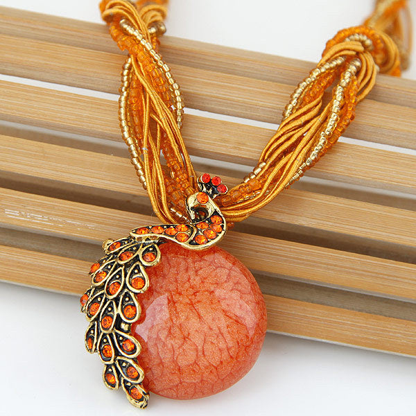 Wholesale Vintage Tassel Peacock Bead Bohemian Necklace