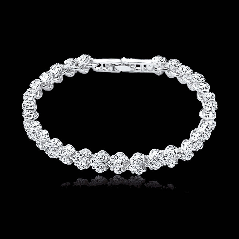Wholesale Silver Plated Zircon Heart Bracelet Trendy Women S Crystal Jewelry Everyday Wear Gift