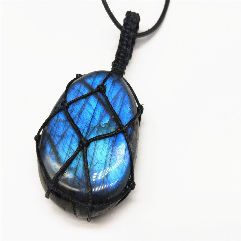 Wholesale Moonstone Labradorite Raw Stone Braided Pendant Necklace Crystal ACC-NE-Nius004