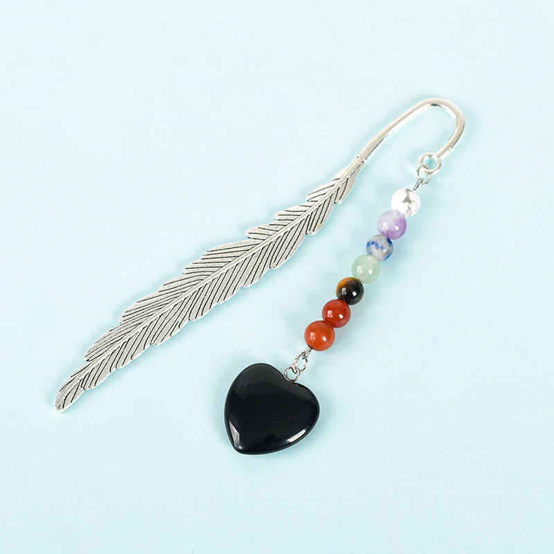 Wholesale Natural Stone Crystal Colorful Love Pendant Feather Metal Bookmark Pendant ACC-BM-ZhiSF001