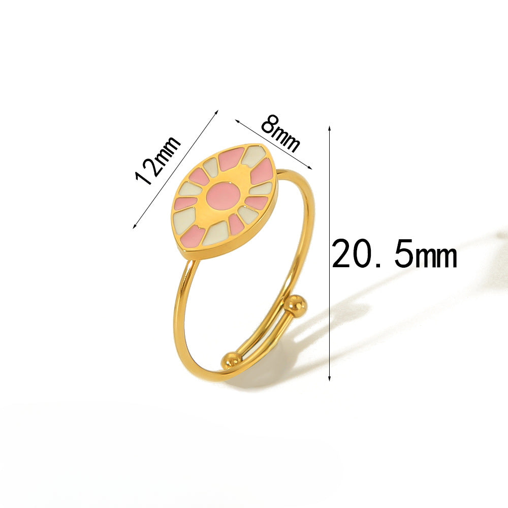 Wholesale Peach Pink Oil Drop 18K Gold Stainless Steel Rings ACC-RS-LiQuan006