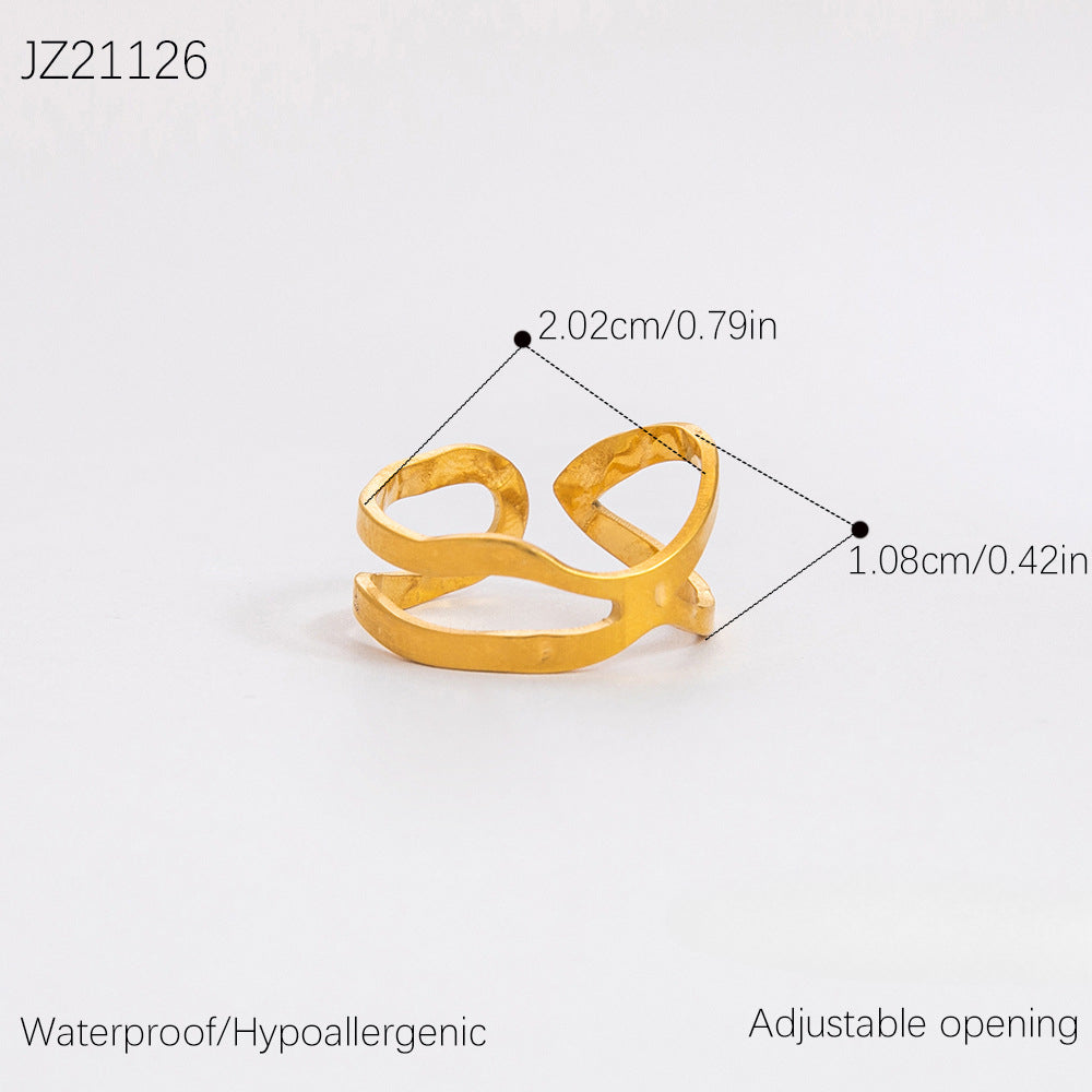 Wholesale Stainless Steel Irregular Wheat Ear Flower Opening 18K Gold Plated Rings ACC-RS-YuHui003