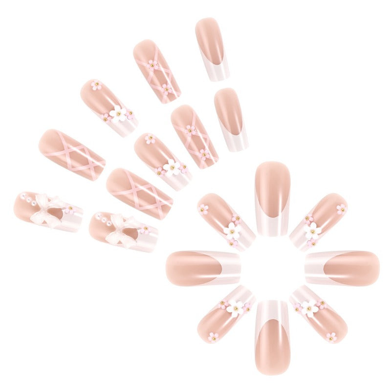 Wholesale 24 Pieces/box Valentine's Day Pink Bow Nails Kits Nail Stickers ACC-NS-MiKe032