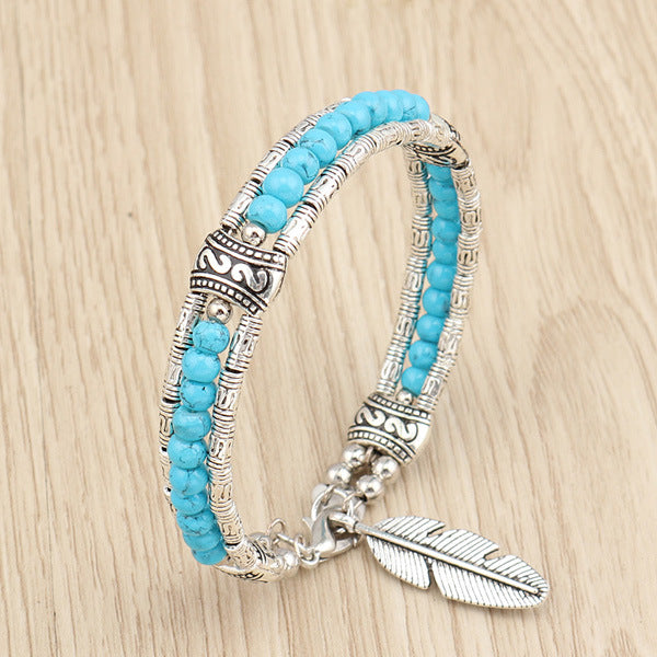 Wholesale Ethnic Wind Alloy Turquoise Feather Bracelet ACC-BT-YueSen003