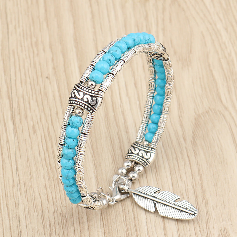 Wholesale Ethnic Wind Alloy Turquoise Feather Bracelet ACC-BT-YueSen003