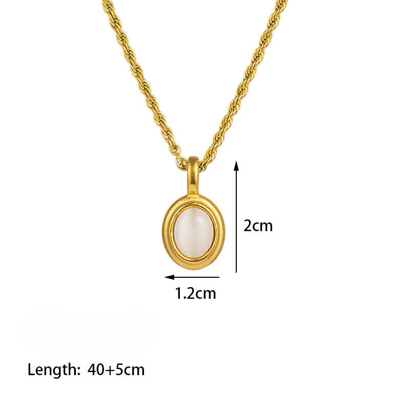 Wholesale Vintage Black Agate Natural White Mother of Pearl Titanium Steel Necklaces ACC-NE-Qiyun004