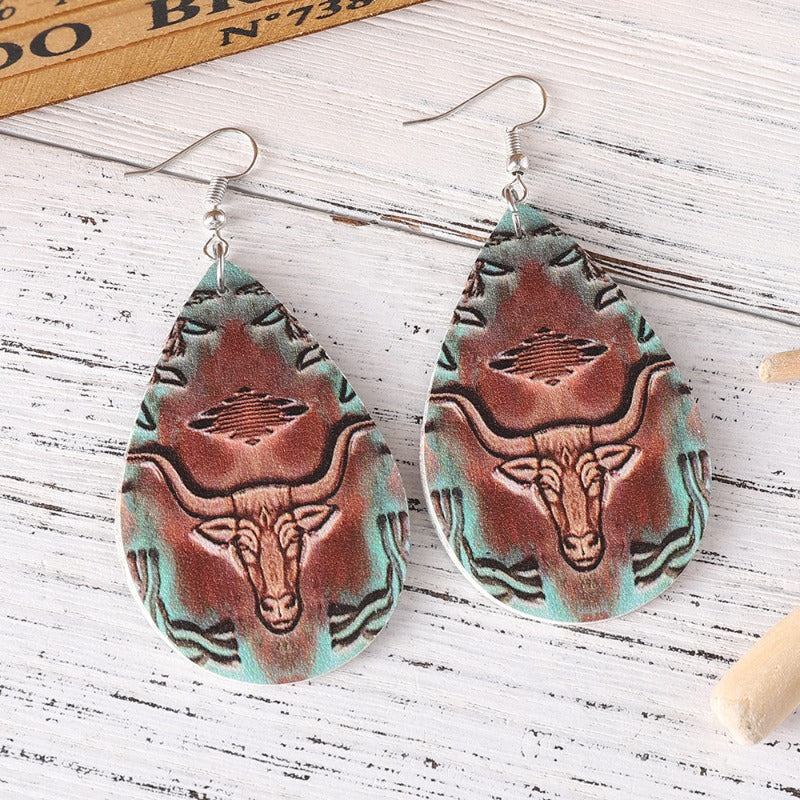 Wholesale Western Style Bull Head Sunflower Leopard Print Party Earrings ACC-ES-ChuLian126