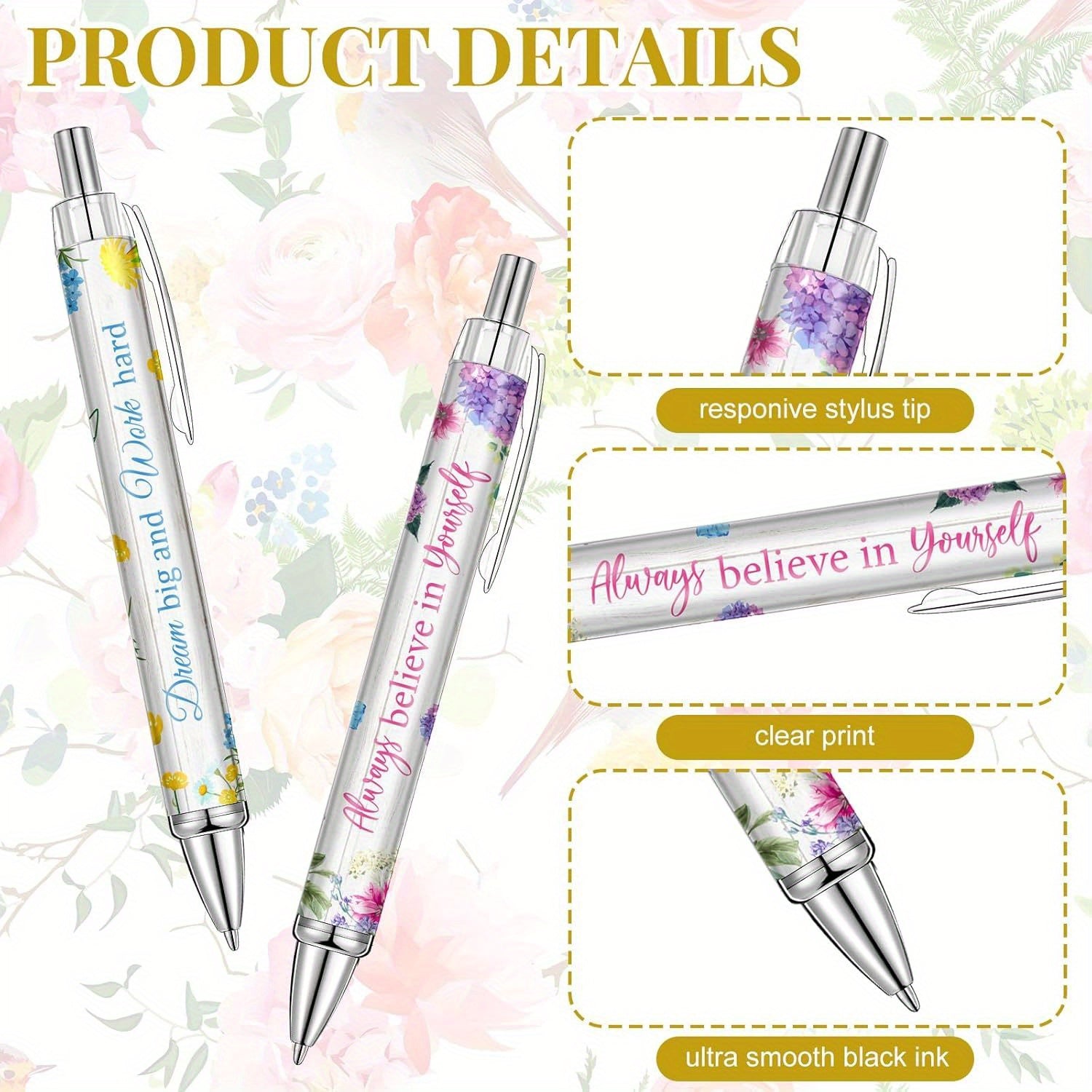 10pcs Inspirational Ballpoint Pens Bulk Motivational Quotes Stylus Tip Christmas Retractable Ballpoint Gift Stylish Office Black Ink Pens