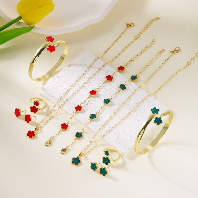 Wholesale Five Petal Flower Bracelet Necklace Set  ACC-NE-YingHao008
