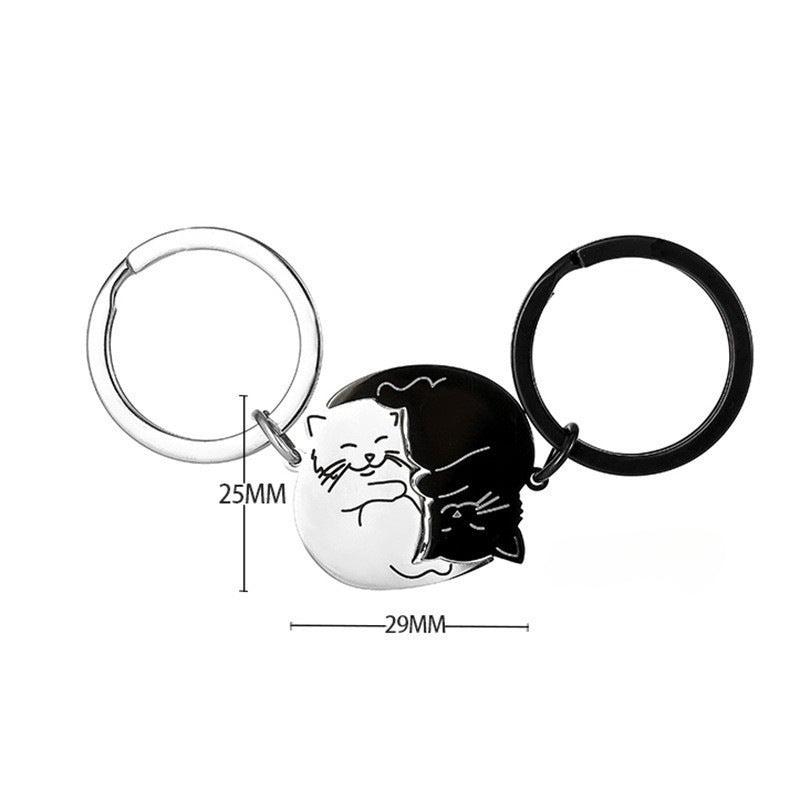 Wholesale Creative Cute Cartoon Black and White Cat Titanium Steel Keychain ACC-KC-Chuno001