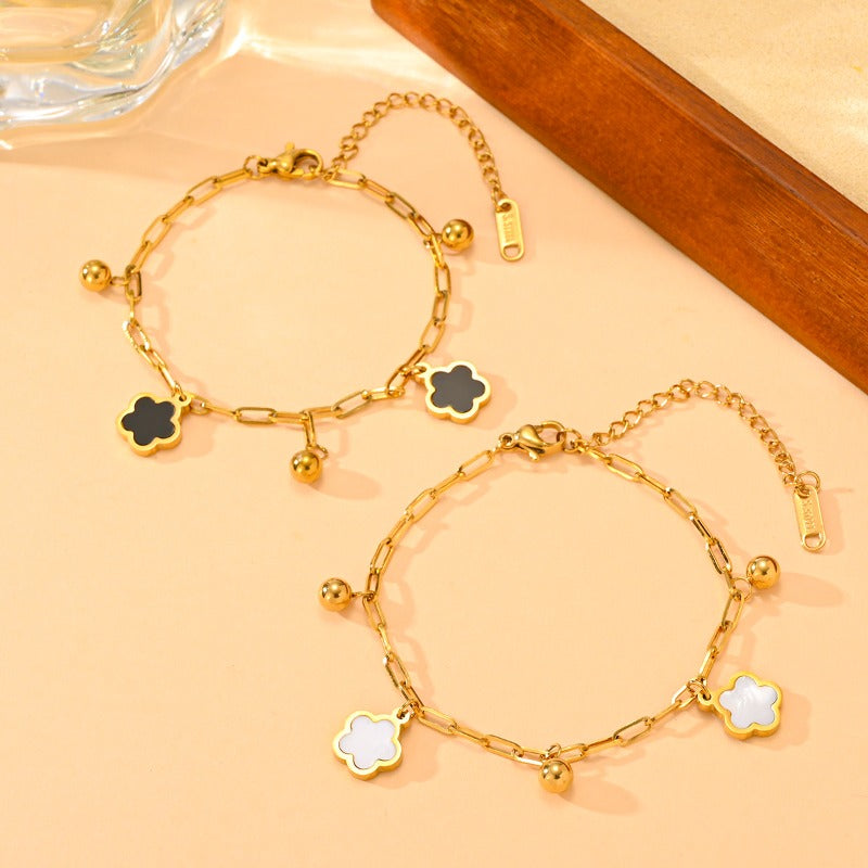 Wholesale Stainless Steel Five-leaf Flower Bracelet Anklet with Steel Beads ACC-BT-ZhuoXin003