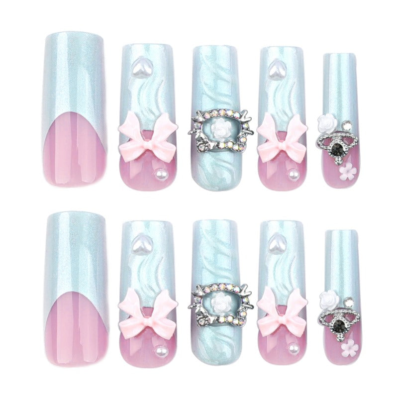 Wholesale 24 Pieces/box Pink Bow Diamond Nails Kits Nail Stickers ACC-NS-LeFan159