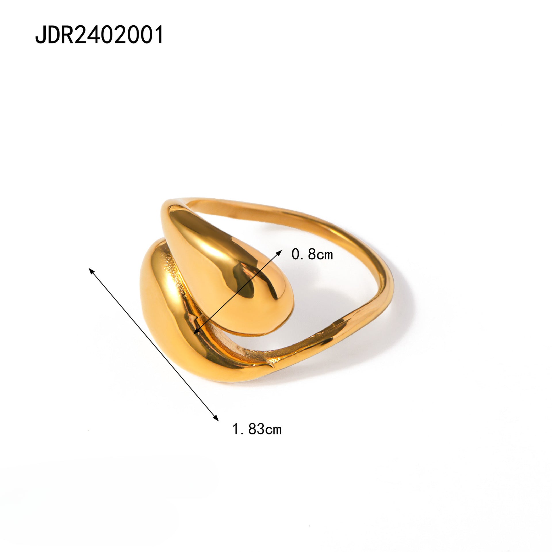 Wholesale Light Luxury Rings 18k Gold Stainless Steel Rings Teardrop-shaped Staggered Open Rings ACC-RS-JingQiao001