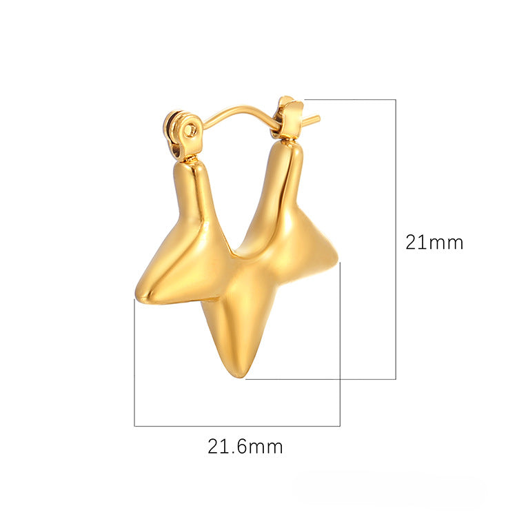 Wholesale Glossy Five-pointed Star Gold-plated Stainless Steel Earrings ACC-ES-MuShan009