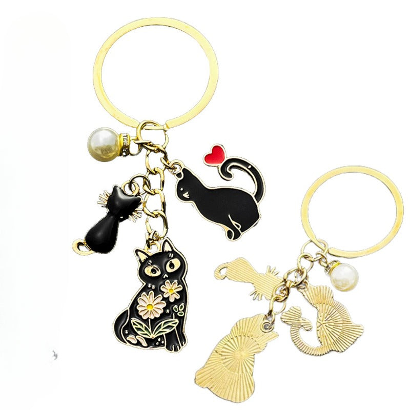 Wholesale Cartoon Oil Drop Pearl Love Black Cat Keychain ACC-KC-Luneng003