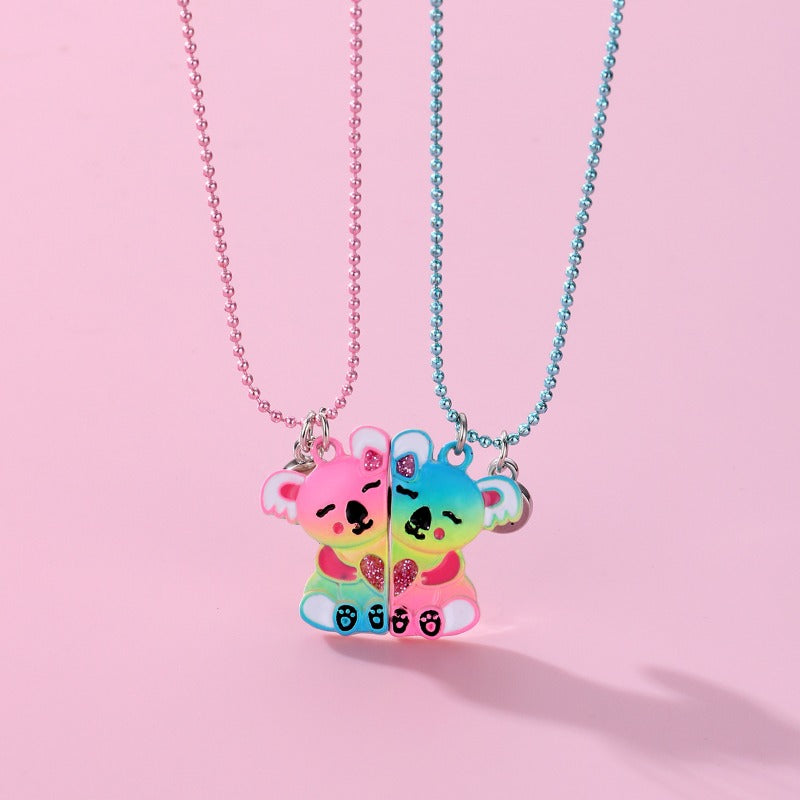 Wholesale Bear Cartoon Color Gradient Alloy Spray Paint Necklace Set ACC-NE-Hanp002