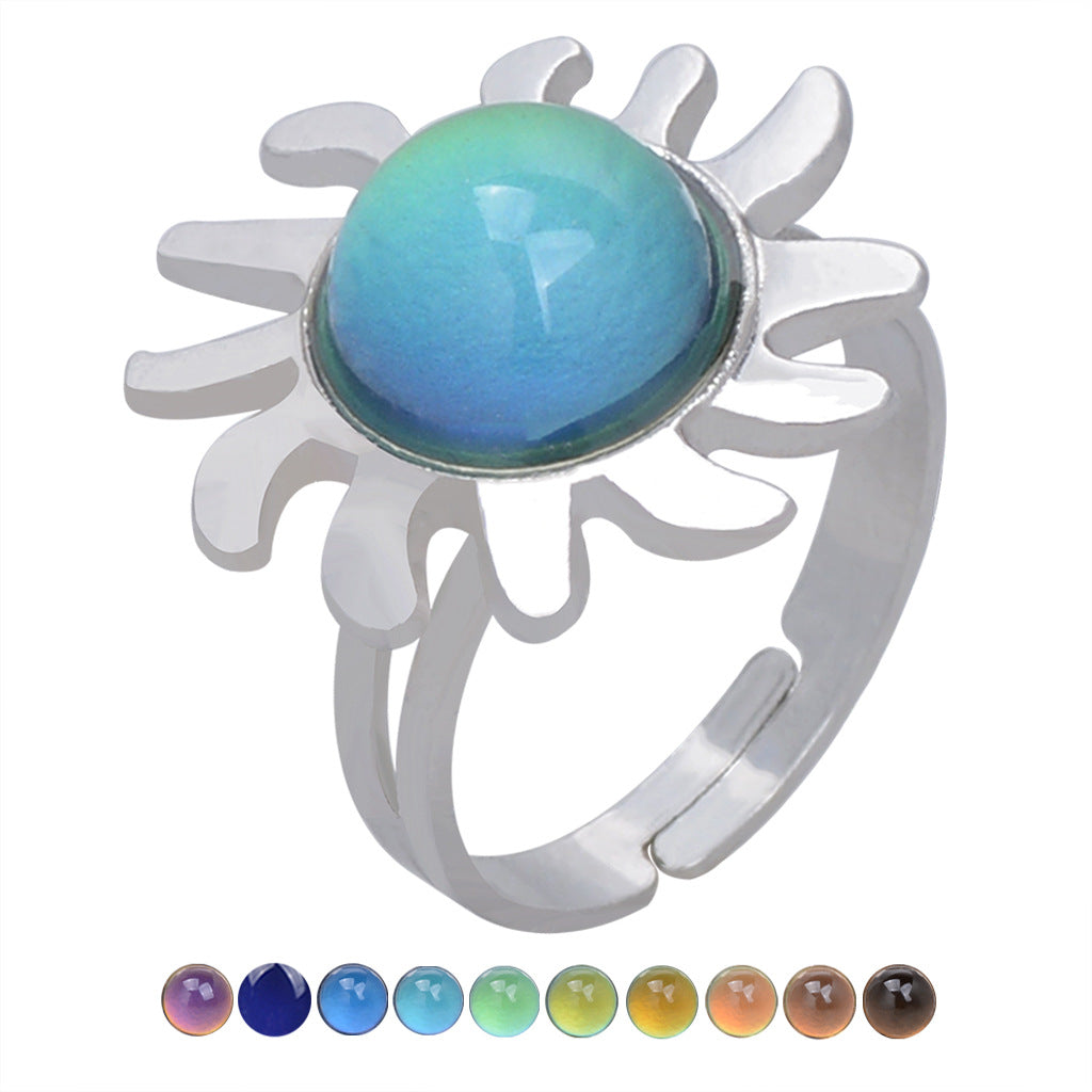 Wholesale Open Vintage Gemstone Thermochromic Ring Adjustable Rings ACC-RS-Hour003