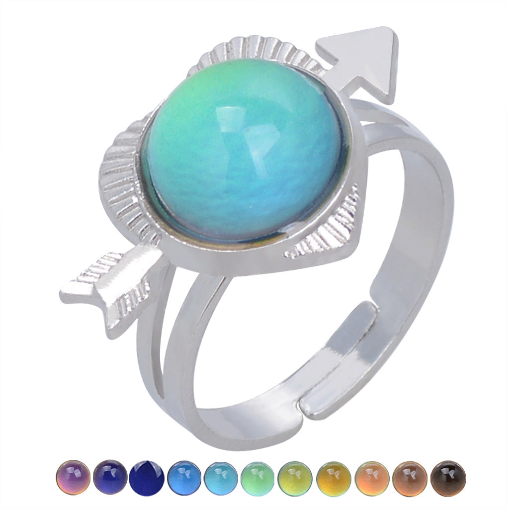 Wholesale Open Vintage Gemstone Thermochromic Ring Adjustable Rings ACC-RS-Hour003