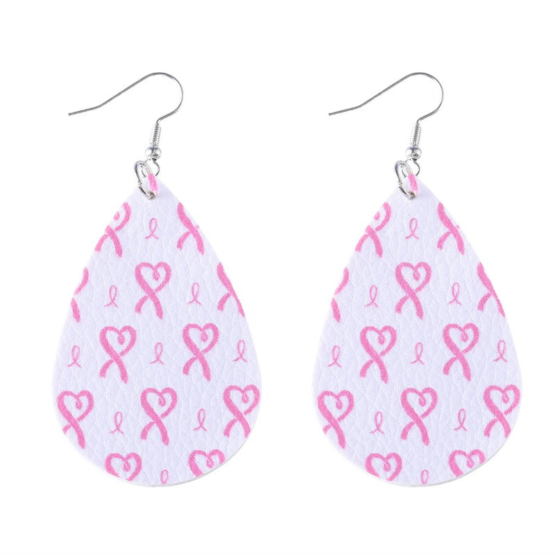 Wholesale Love Pink Ribbon Water Drop Pendant Earrings ACC-ES-ChuLian106