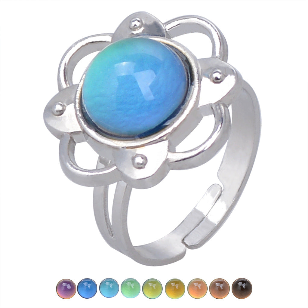 Wholesale Open Vintage Gemstone Thermochromic Ring Adjustable Rings ACC-RS-Hour003