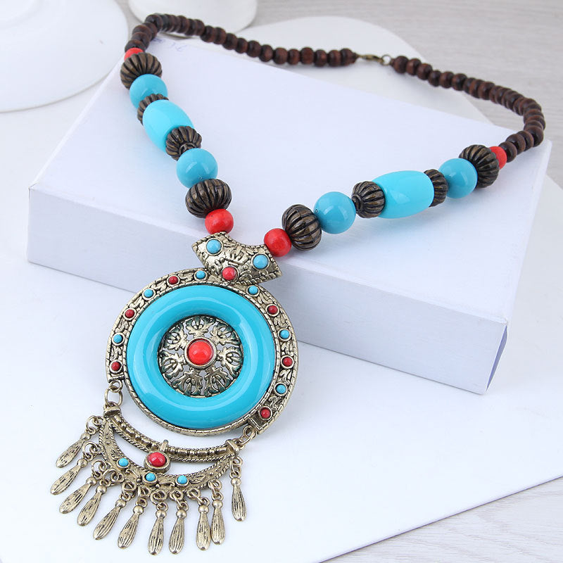 Wholesale Bocian Ethnic Style Retro Long Necklace Gemstone Sweater Chain ACC-NE-Weiy002