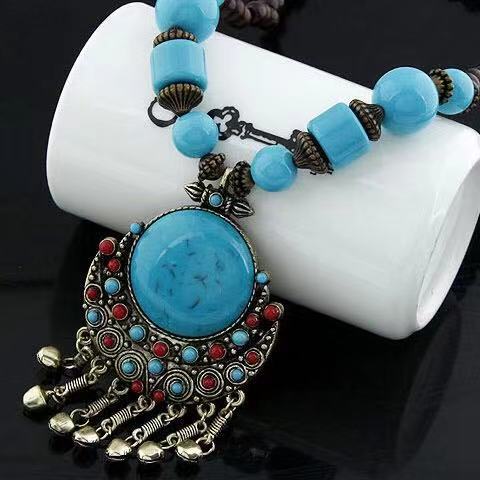 Wholesale Bocian Ethnic Style Retro Long Necklace Gemstone Sweater Chain ACC-NE-Weiy002