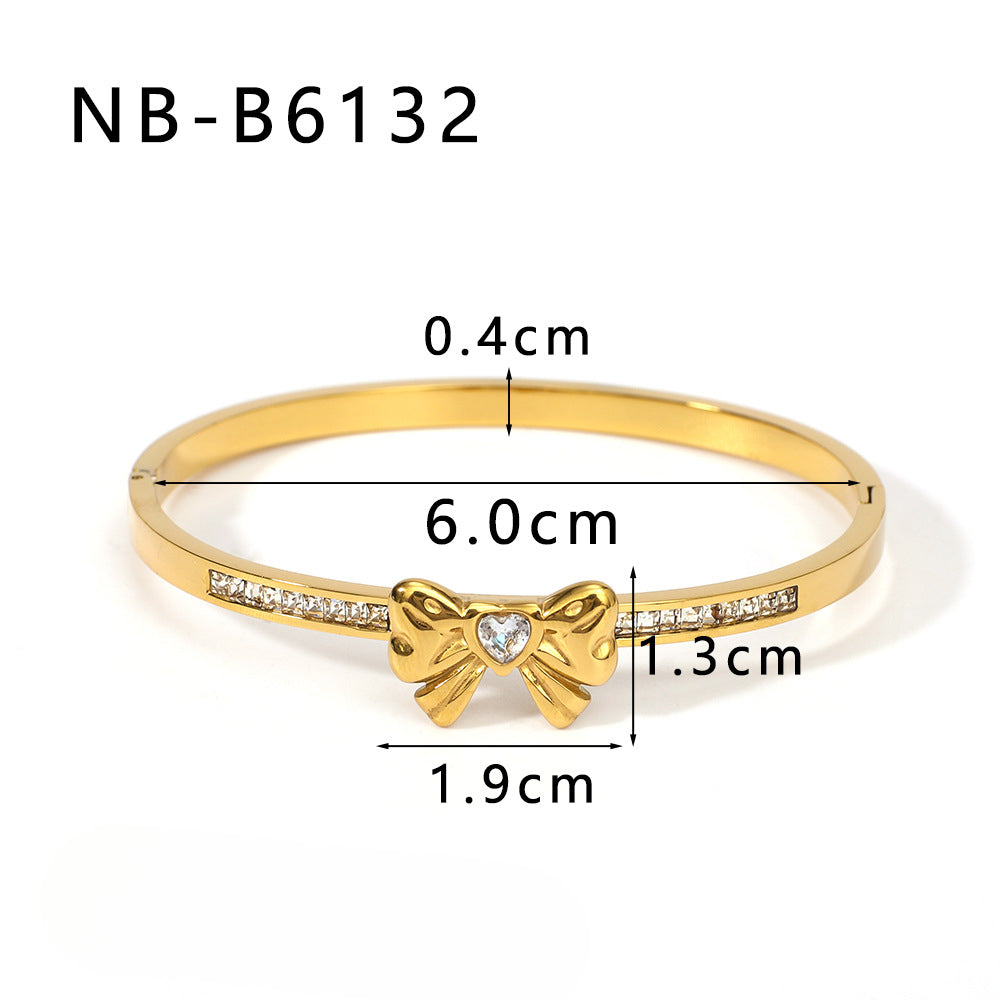 Wholesale Bow Inlaid Zircon Asymmetric Stainless Steel 18k Gold Plated Buckle Bracelet ACC-BT-XinY028