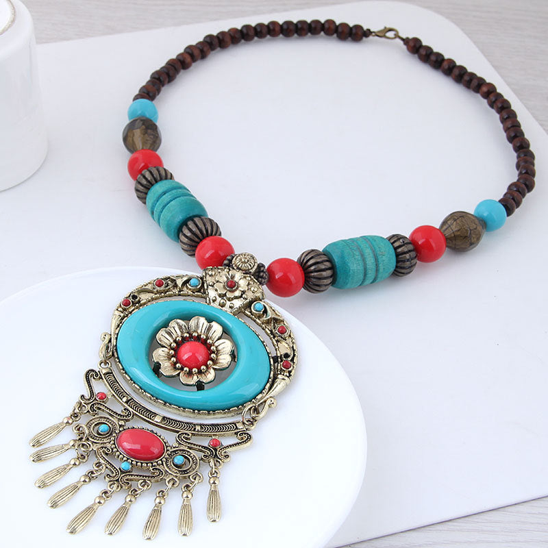 Wholesale Bocian Ethnic Style Retro Long Necklace Gemstone Sweater Chain ACC-NE-Weiy002