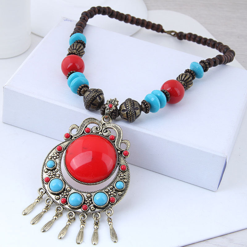 Wholesale Bocian Ethnic Style Retro Long Necklace Gemstone Sweater Chain ACC-NE-Weiy002