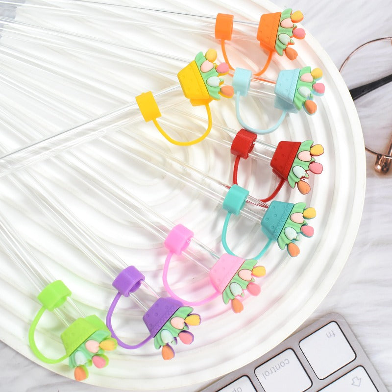 Wholesale Random 100pcs Flower Basket Series 10mm PVC Soft Straw Tube Cap ACC-SCR-RYY137