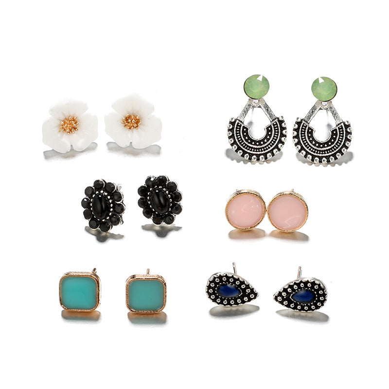 Wholesale Bohemian flower water drop geometric alloy oil drop earrings six pairs set ACC-ES-LingGe002