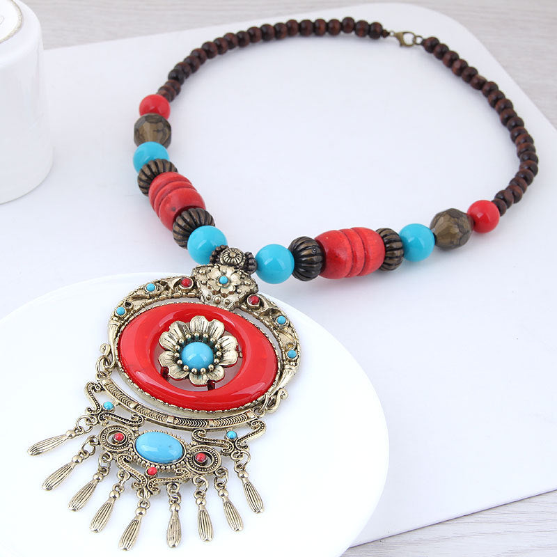 Wholesale Bocian Ethnic Style Retro Long Necklace Gemstone Sweater Chain ACC-NE-Weiy002