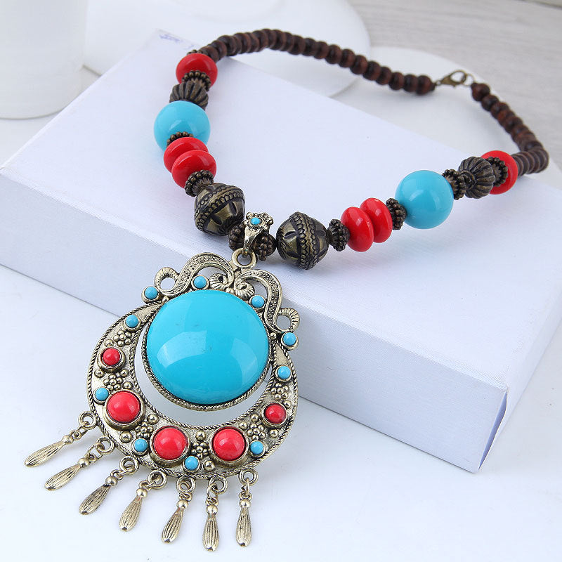 Wholesale Bocian Ethnic Style Retro Long Necklace Gemstone Sweater Chain ACC-NE-Weiy002