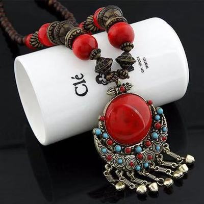 Wholesale Bocian Ethnic Style Retro Long Necklace Gemstone Sweater Chain ACC-NE-Weiy002